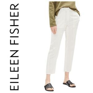 Eileen Fisher Organic Cotton Twill Ankle‎ Pant Size 4 Slouchy Fit White